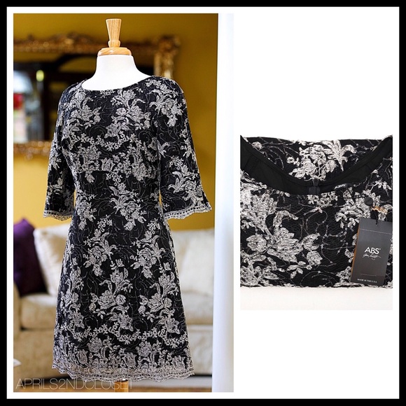 COCKTAIL DRESS EMBELLISHED SEQUIN BLACK SILVER LACE A-LINE MINI DRESS A2C - Picture 4 of 7